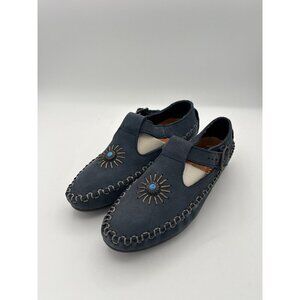 Hush Puppies Womens Vintage Leather Sunburst T-Strap Shoes Size 5 Blue